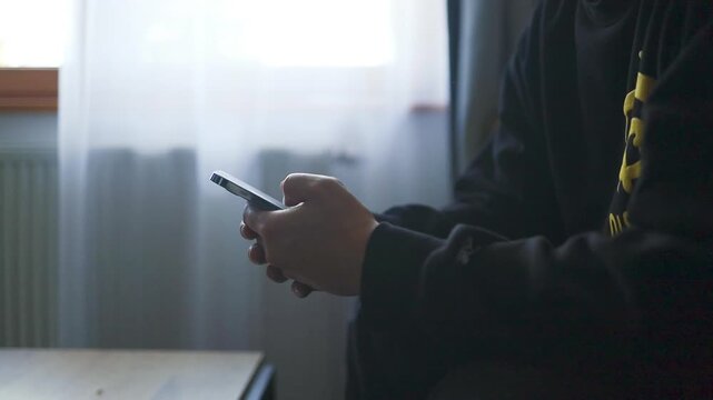 People using smartphones, in classroom or lecture hall, with smartphones, windows with frosted glass, with glass, plastic texture, from a side view perspective, with white, black accents.
