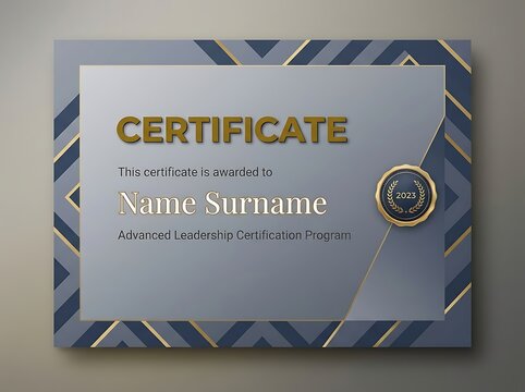 Modern certificate template with elegant gold and blue design for leadership program completion awards