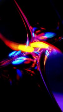 Neon liquid glass abstraction. Flowing iridescent shapes with vibrant blue pink red yellow reflections, smooth motion in seamless loop. Ideal for futuristic, abstract and digital backgrounds. 