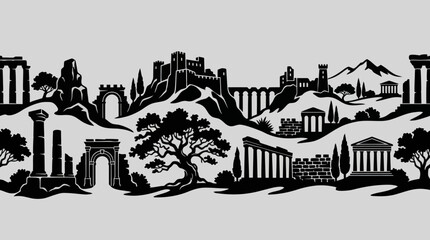 Obraz premium Ancient ruins and historical architecture panorama