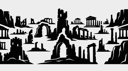 Fototapeta premium Ancient ruins architectural silhouettes collection