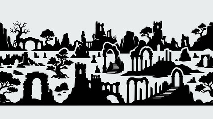 Obraz premium Ancient ruins landscape silhouette