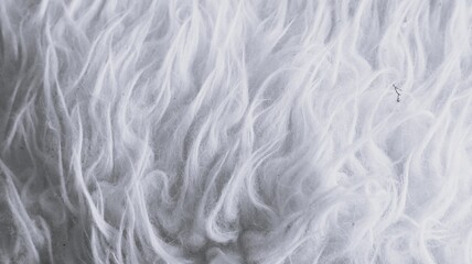 Black and white fluffy fiber texture with long tangled strands, soft wool detail, airy threads, and abstract textile background. © Teguhprabowo