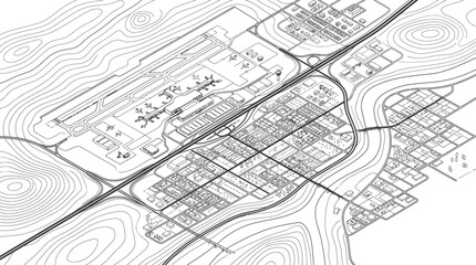 Obraz premium Isometric architectural map of a city layout and airport terminal