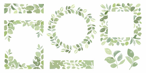 eucalyptus leaf frames watercolor style green botanical © KumariKamona