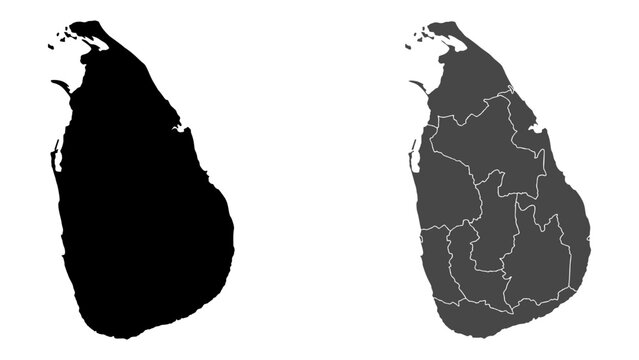 Sri Lanka Map Silhouette and Regions: A clear depiction of Sri Lanka, showcasing its island silhouette and a secondary map detailing its administrative regions.