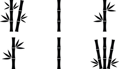 Minimal bamboo silhouette illustration set with upright and leafy stalk variations for nature, design, and decorative themes © MDSHAFIQUL