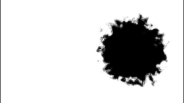 Ink Splatter Abstract: A bold black ink splatter creates a striking abstract shape on a clean white background, offering a dynamic and minimalist graphic element.