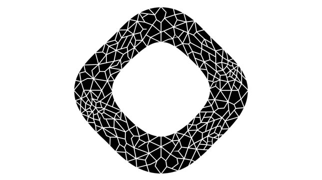Forma geom&eacute;trica abstrata em preto e branco com padr&atilde;o de malha poligonal complexa e design minimalista isolado sobre fundo branco para uso em projetos gr&aacute;ficos modernos.