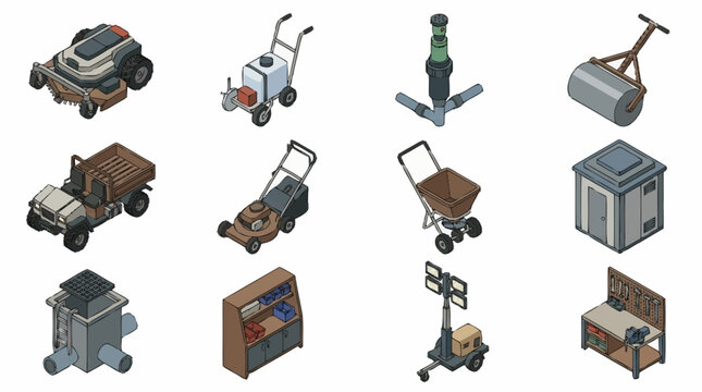 Collection of various industrial and utility equipment and vehicles.