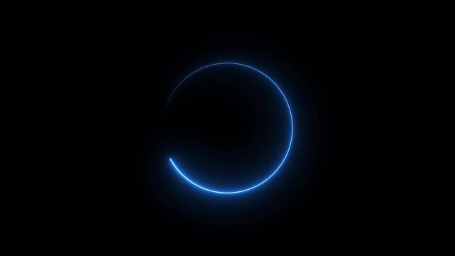 Glowing circle of light animation on black background. Neon light animated glowing circle loading icon. circle frame loading neon light rotation