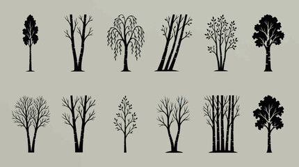Assortment of stylized tree silhouettes © KingShawn
