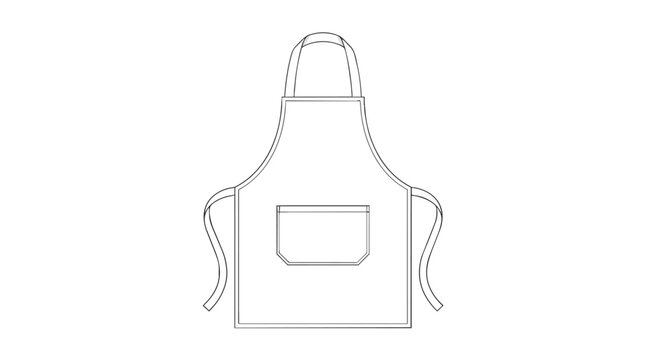 Kitchen apron mockup with front pocket in minimalist line art style for hospitality apparel branding