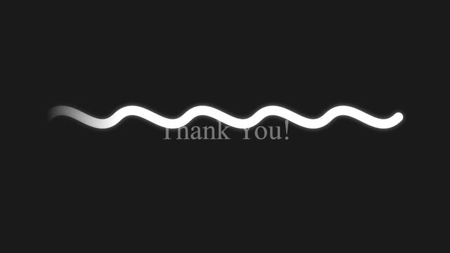 Minimalist Thank You message with a white wavy line on a dark background.
