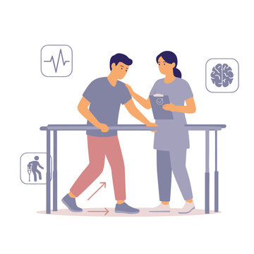 Medical rehabilitation parallel bars flat vector illustration