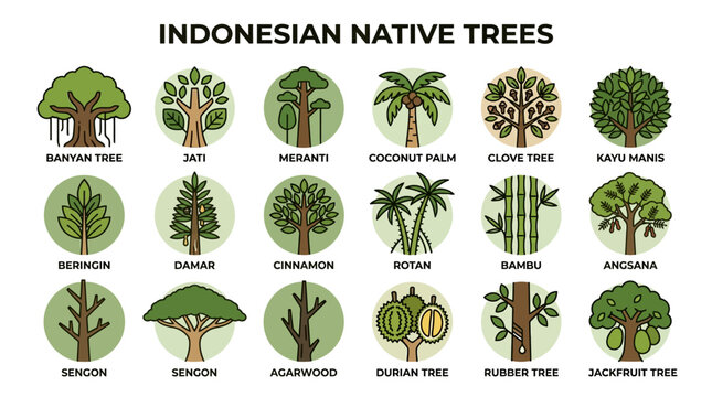 Indonesian Native Trees Icon Set