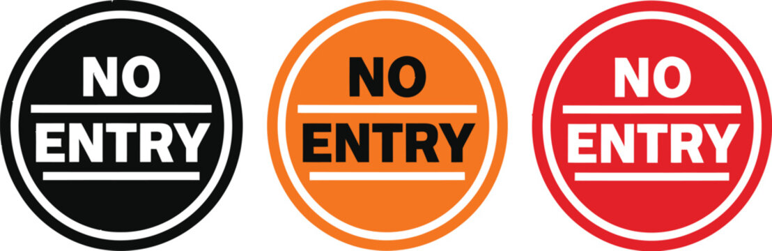 No-entry icon set, warning circular stop signs collection