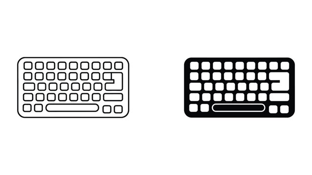 Professional Minimal Vector Icon Computer keyboard hardware device vector icon Editable Stroke, Outline and Solid Style, Black Monochrome, Isolated on White Background