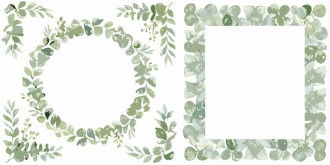 eucalyptus leaf frames watercolor botanical green nature © Dilip