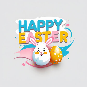 Easter Print Postcard Holiday Inscription lettering Text on Isolated White Background AI Generative