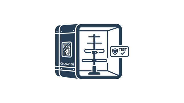 Test Chamber Icon with Shield and Checkmark - Quality Assurance and Testing Concept