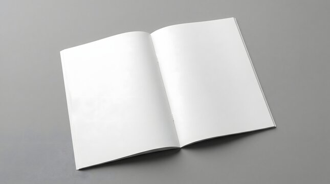 Blank Open Brochure Booklet Mockup on Gray Background, Realistic Paper Magazine Template 