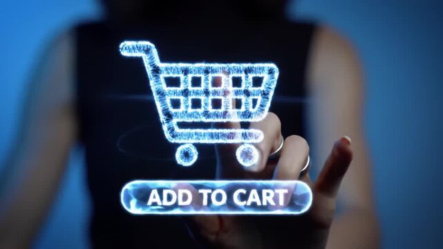 Digital holographic shopping cart with button.