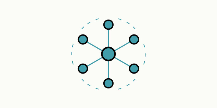 Centralized network topology illustration with hub and spoke connection points on a white background