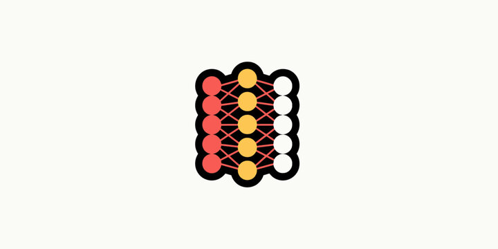 Multi layer neural network diagram with red yellow and white nodes vector illustration