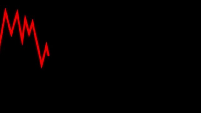 Red Line Graph Declining: A stark red line graph shows a sharp downward trend, symbolizing a financial or data-driven decline, against a dark background.