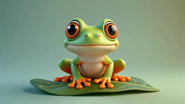 3d animated frog on lily pad with fireflies and dragonflies animation