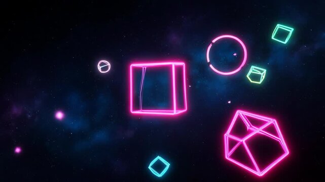 Abstract 3d geometric shapes motion neon blue purple