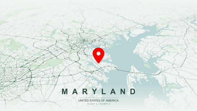 Modern minimalist vector map of Maryland. High-quality scalable illustration of Maryland state geographic boundaries, Chesapeake Bay coastline topography, Potomac River border for posters design.