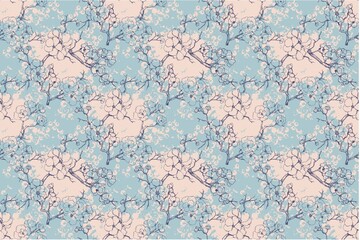Fototapeta premium Pastel floral pattern with blue and pink flowers