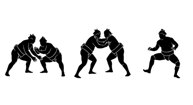 Silhouette of wrestlers in dynamic combat poses.