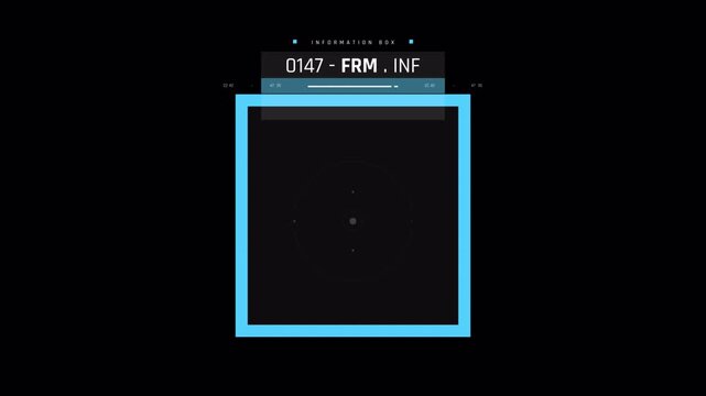 Abstract Digital Frame Animation with Glowing Blue Border on Black Background.