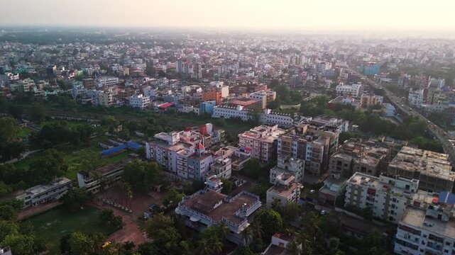 4K Aerial Top down Buildings and Apartment with Multiple Building aerial. Urban Buildings and Apartment at bridge road at Delhi. Cinematic cityscape drone shot. Noida Buildings.