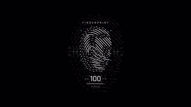 Digital fingerprint scanning animation for biometric security verification system.