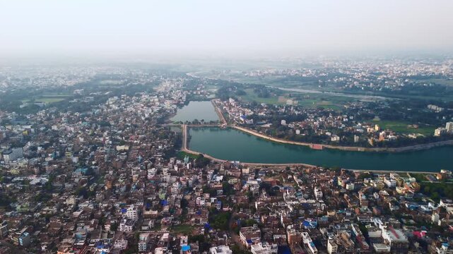 4K Aerial Top down Buildings and Apartment with Multiple Building aerial. Urban Buildings and Apartment at bridge road at Delhi. Cinematic cityscape drone shot. Noida Buildings.