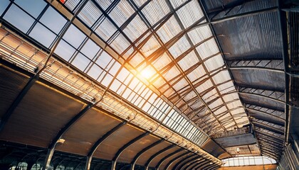 Fototapeta premium sunlight through train station glass ceiling