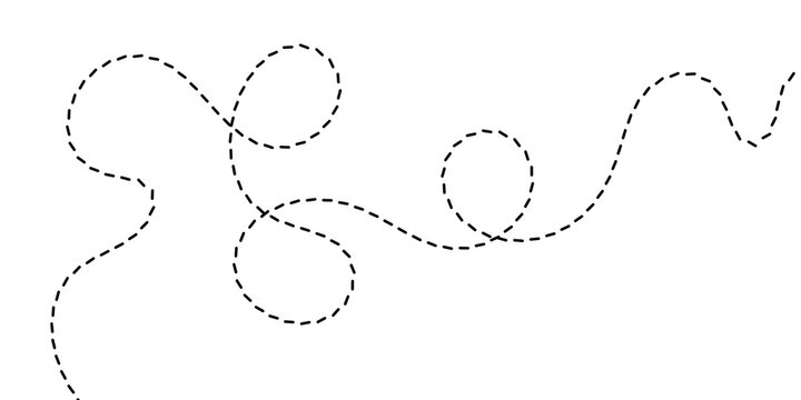 Abstract dashed line representing a winding path or journey, symbolizing continuous movement, connection, and the concept of following a unique route in design projects and creative illustrations