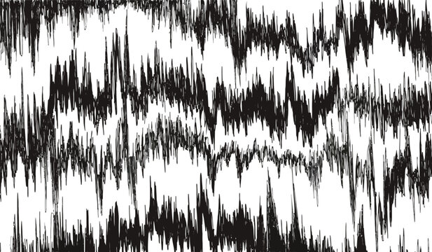 Black and white abstract sound wave pattern on transparent background