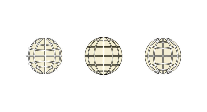 Three wireframe globes in a row design.