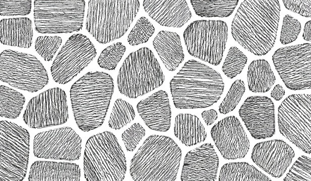Black and white illustration of irregular stone wall pattern background
