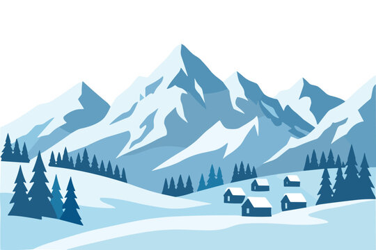 Vector illustration of glaciers, icebergs, and snowy mountains 
