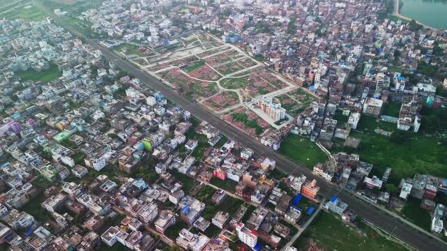4K Aerial Top down Buildings and Apartment with Multiple Building aerial. Urban Buildings and Apartment at bridge road at Delhi. Cinematic cityscape drone shot. Noida Buildings.