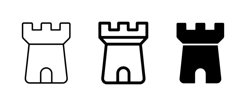 Castle Tower Icons, Fortress Silhouette, Medieval Architecture Symbols, Set of 3 Vector Graphics
