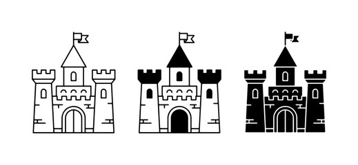 Castle Icons Set: Medieval Fortress, Royal Palace, Fantasy Architecture, Vector Graphics for Fairytale and History Projects © AbirHossen