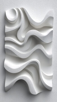 Parametric pattern business card abstract white wall panel with flowing wavy 3D relief texture and soft shadows