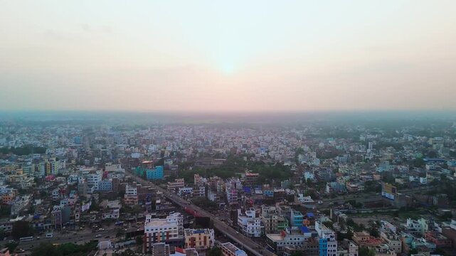 4K Aerial Top down Buildings and Apartment with Multiple Building aerial. Urban Buildings and Apartment at bridge road at Delhi. Cinematic cityscape drone shot. Noida Buildings.